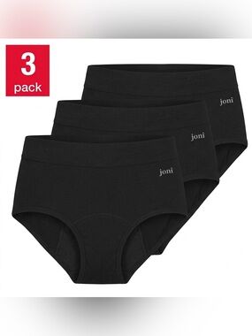 joni Black Cotton Leakproof Period Briefs Underwear - Small, 3 Pack